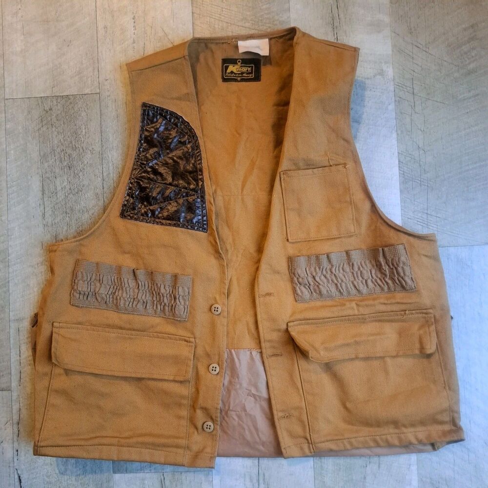 Vintage 60s 70s Kmart Hunting Vest Mens Medium Brown Duck Canvas Button Front